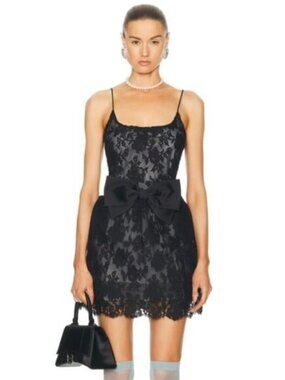 NWT Shushu/Tong Black Bow Tie Wool & Silk Sheer Lace Mini Dress